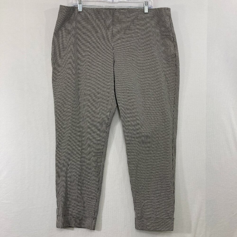 J. Jill Pants size 18 Black White Micro Plaid Stretch Pull-on Preppy Ankle Work